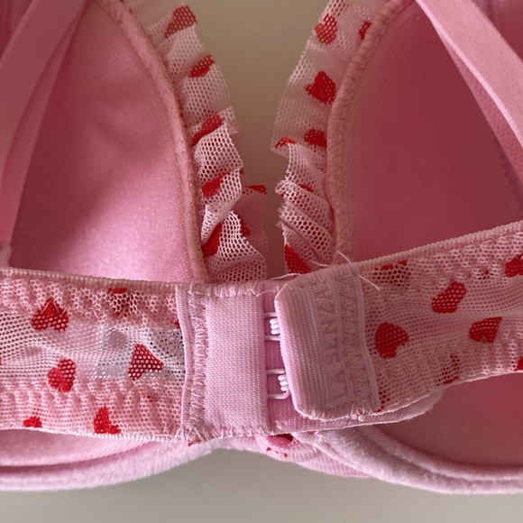 La SENZA Lingerie Bra Fitted Pink Red Hearts Ruffle Occasion Cute Size 32C - Picture 13 of 16